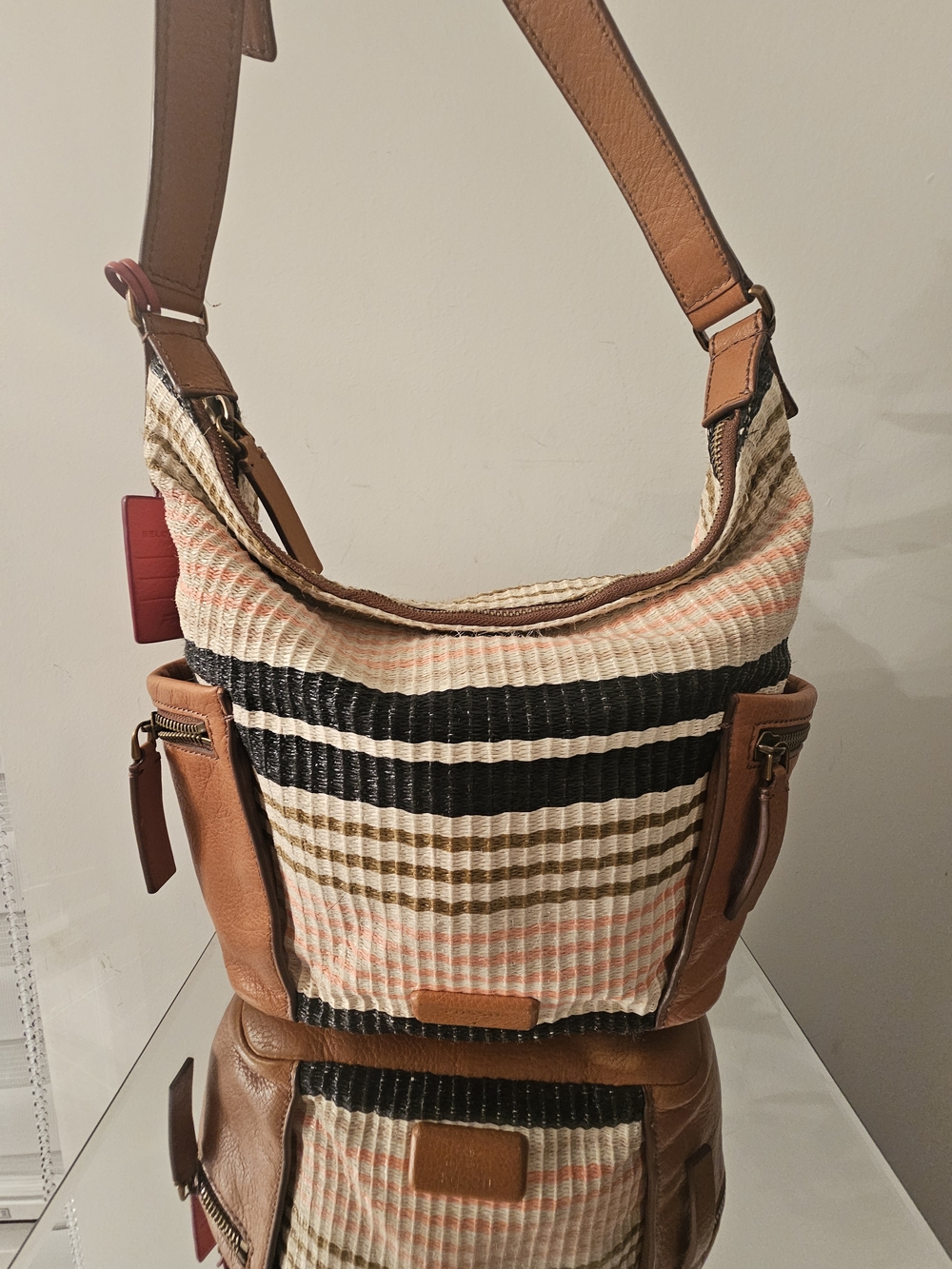 Fossil Emerson Crossbody Hobo Woven Stripe Shoulder Bag